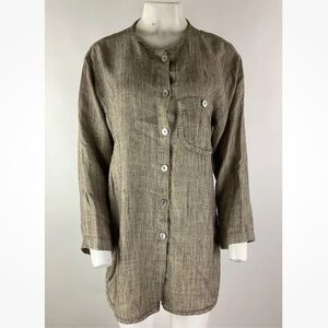 CTC Linens Sz S 100% Linen Gauze Button Tunic Top Brown Long Sleeve Casual